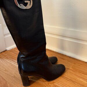 Gucci Black Leather Heeled Boots